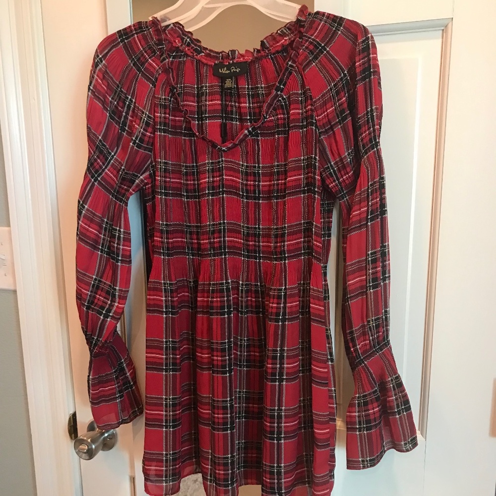 Melissa Paige plaid tunic blouse